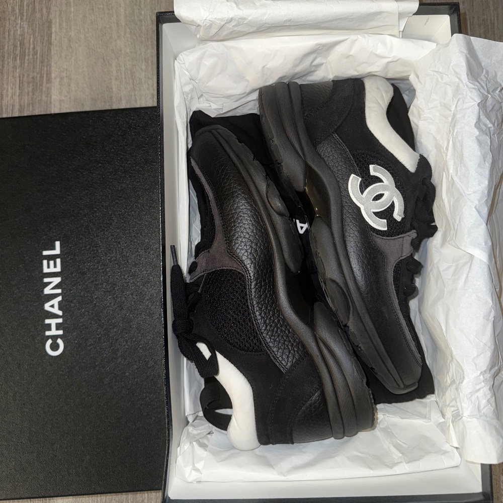 Chanel black and white sneakers